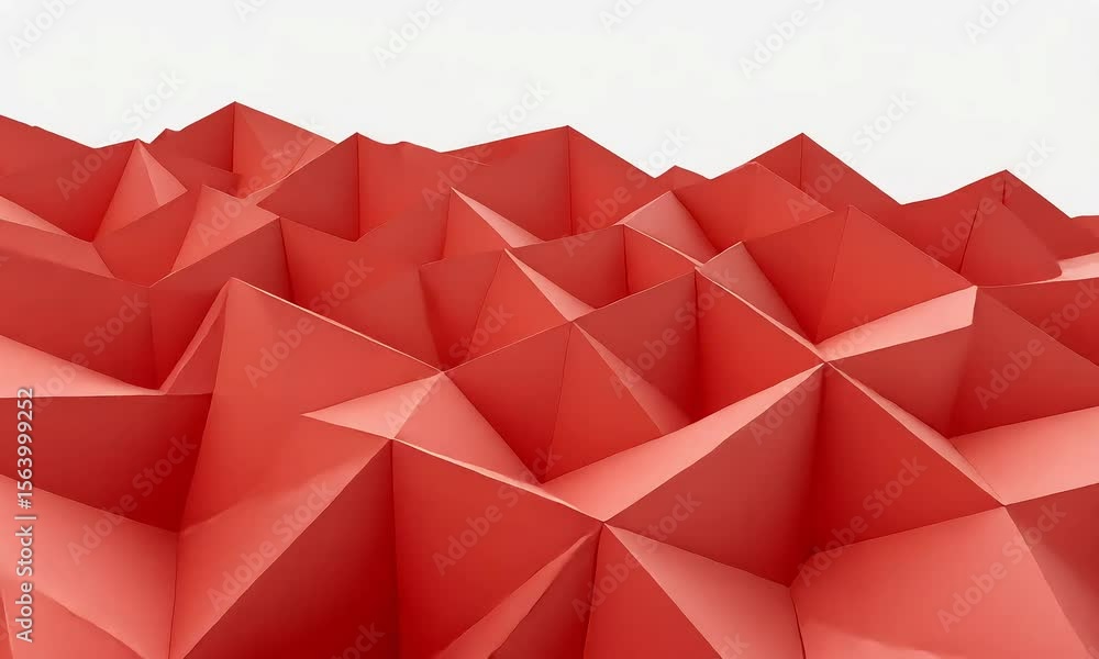 Poster abstract red polygonal surface with geometric shapes and white background