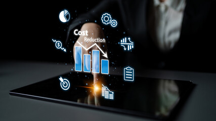 Fototapeta premium Digital transformation cuts costs through process optimization, resource efficiency, and financial savings for long-term business success. Latch