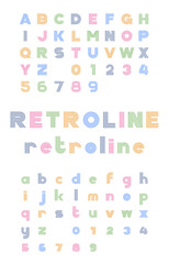 RetroLine Pastel Font Sample Showing Light Striped Alphabet and Numerals