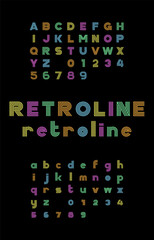 RetroLine Neon Display Font with Multicolor Geometric Alphabet and Numbers