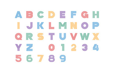 Colorful Uppercase Retro Line Vector Font with Rounded Monoline Characters