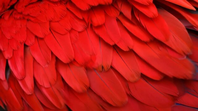 Close-up Scarlet Macaw Feathers: Vibrant Crimson Texture for Exotic Backgrounds