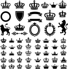 Heraldic Crowns, Shields, and Lion Silhouettes vector bundle