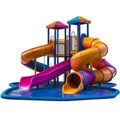 Colorful water park slides playground isolated on a white background png ai generated