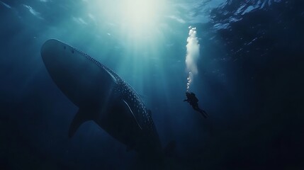 Playful dolphin greets diver in serene blue ocean high resolution picture