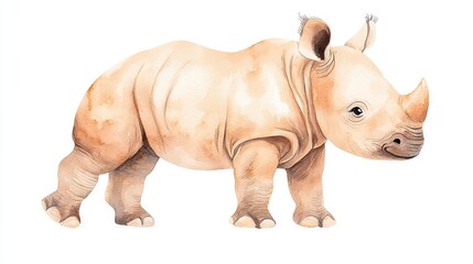 Fototapeta premium A Rhinoceros Watercolor Drawing on White Background