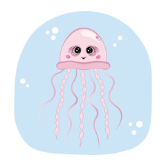 cute Jellyfish. Vector Illustration for printing, backgrounds, covers and packaging. Image can be used for greeting cards, posters, stickers and textile. Isolated on white background.
