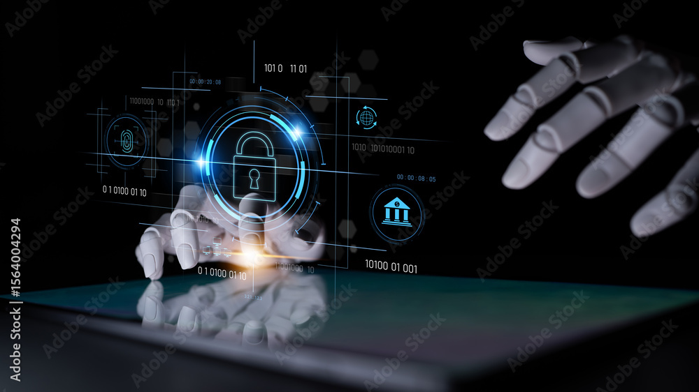 Poster ai securing digital access through biometric authentication, protecting identity, monitoring threats