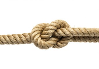 Fototapeta premium Thick natural fiber rope tied in a secure knot on a white background