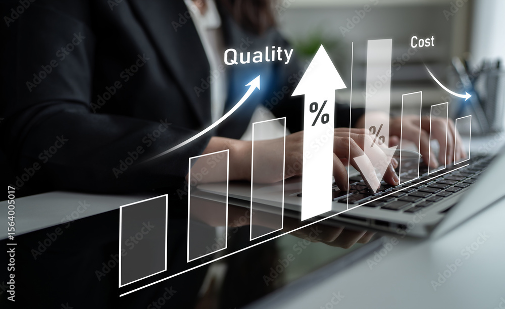 Poster increase quality and reduce cost represent quality, cost, and performance optimization for business 