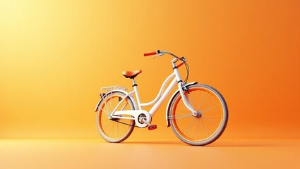 Fototapeta premium Stylish white bicycle with orange accents against vibrant backdrop.
