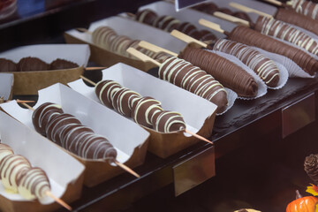 Delightful chocolate-covered treats displayed at a local market