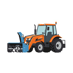 Snow removal tractor with snow blower attachment, vector icon