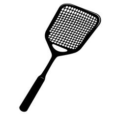 Black silhouette of a slotted spatula on a white background for kitchen tools and cooking utensils
