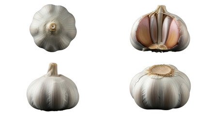 Fototapeta premium Artistic Close-up of Garlic Bulbs Displaying Their Unique Textures, Shapes, and Natural Beauty in Culinary Applications, isolated on a transparent background