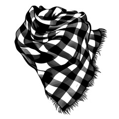 Black and white checkered scarf silhouette on a white background for fashion design and winter accessories