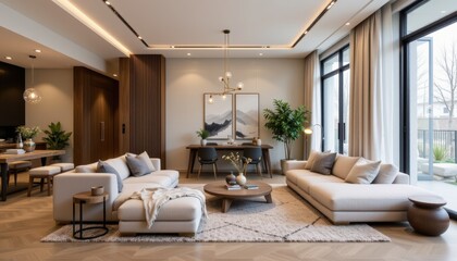 Spacious Modern Living Room with Elegant Furniture and Stylish Decor in Luxurious Interior