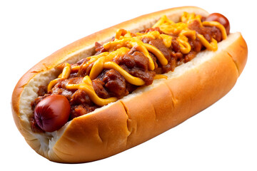 Chili Cheese Hot Dog Isolated on Transparent Background for Food Design. AI Generative