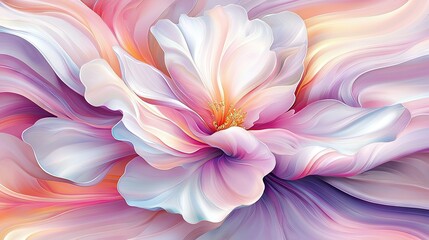 Fototapeta premium A painting of a pink and white flower with a yellow stem in its center