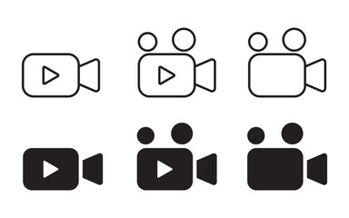 Video camera icons set. movie sign. Play button on video camera icon. video camera symbol. video camera icon for streaming.