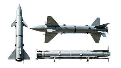 Military missile system views isolated on a white background png ai generated