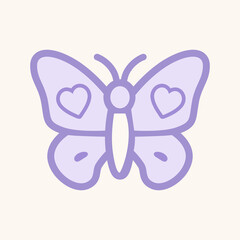 Purple butterfly line icon in minimalist style – flat vector for Gen Z beauty, transformation, freedom, femininity, mental health, spring mood, and digital illustration