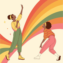 Colourful silhouettes of people dancing on a grunge background