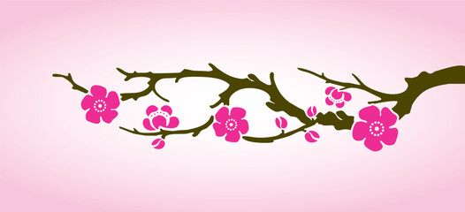 Pink blossom flowers blooming on tree, Chinese New Year Festive, Spring Festival, Family reunion dinner Chinese new year festive, Plum and peach blossoms floral decorations symbolize courage, hope