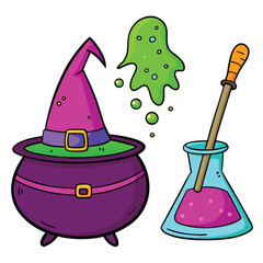 Halloween Witch Accessories Set - Cauldron, Potion, Torch