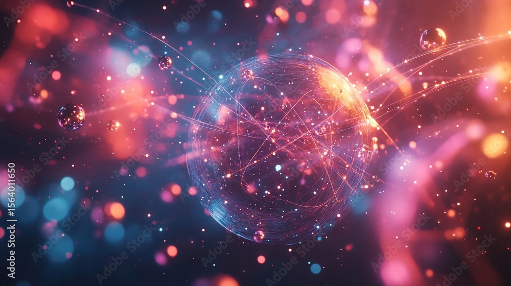 Fototapete luminous interconnected network sphere with vibrant bokeh patterns abstract rendering