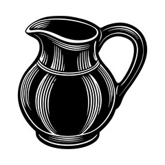 Classic black and white illustration of a decorative pitcher with a handle and spout isolated on a white background