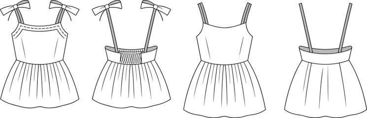 Mini sundress fashion flats – tie strap, smocked back, gathered skirt