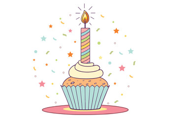 Minimalist Cupcake Birthday Candle Vector with Soft Glow.