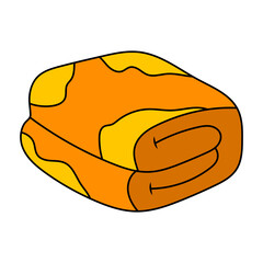 Colorful Folded Blanket Vector Illustration. A vibrant vector illustration of a neatly folded blanket featuring abstract yellow and orange patterns.