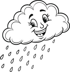 Here's a whimsical cartoon vector illustration of a sheep cloud with rain, perfect for a funny weather forecast icon
