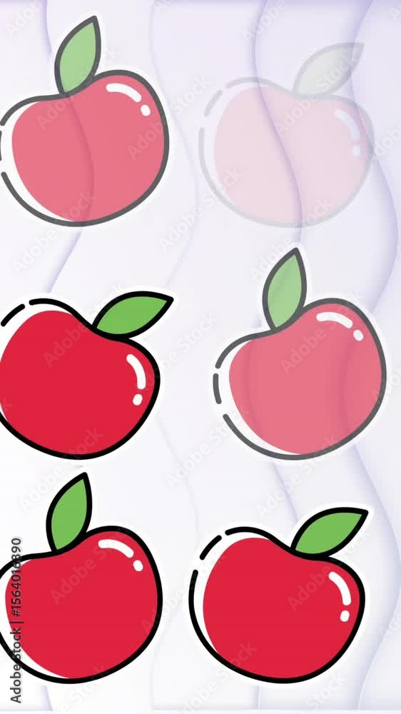 Poster animation of red apple repeated over shapes on white background
