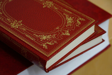 Golden details on the vintage hardcover novel books