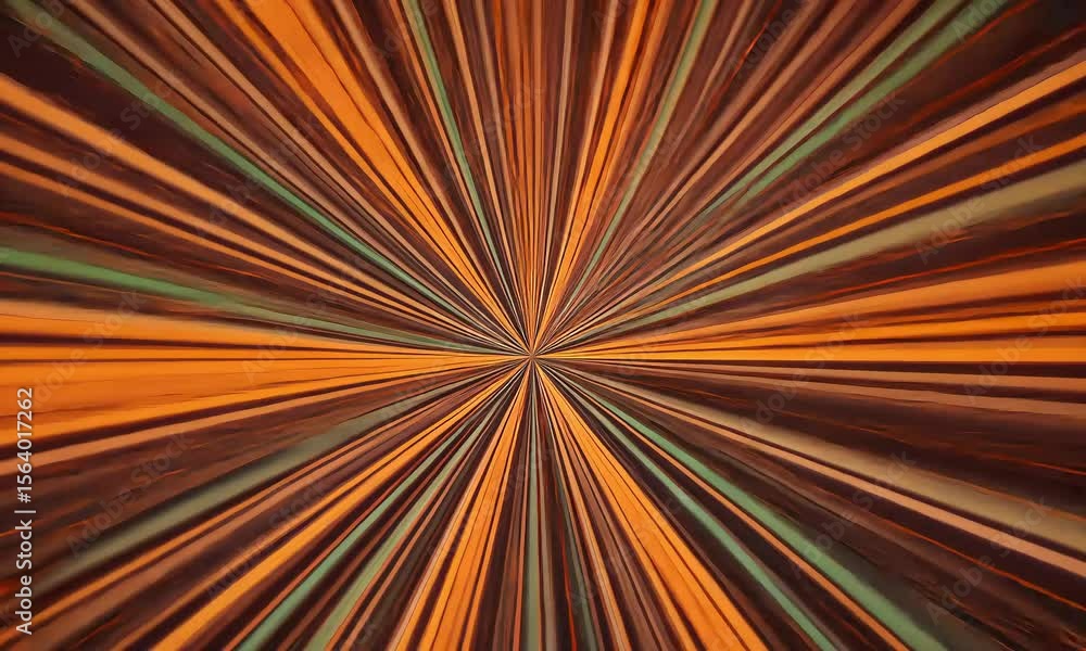 Poster dynamic abstract composition of orange and green radial lines with dark background