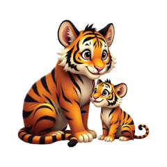 Adorable Cartoon Tiger Mom and Cub Illustration – Cute Animal Art for Kids