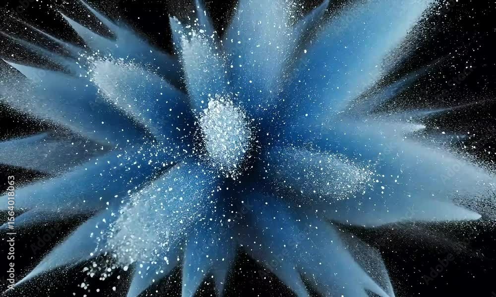 Aufkleber dynamic blue powder bursting on black background displaying abstract cloud formation and textured pa
