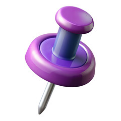 Shiny purple and blue push pin isolated on transparent background