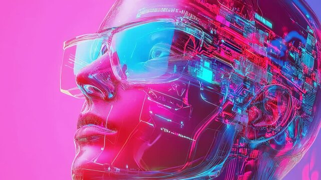 Augmented Reality Human &ndash; Futuristic Transparent Face with Digital Circuits