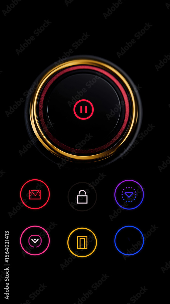 Poster brightly illuminated controls on a sleek tech interface during nighttime use