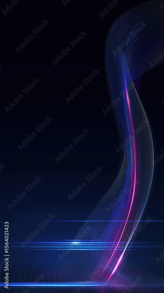 Poster colorful abstract wave design with glowing lines and dark background