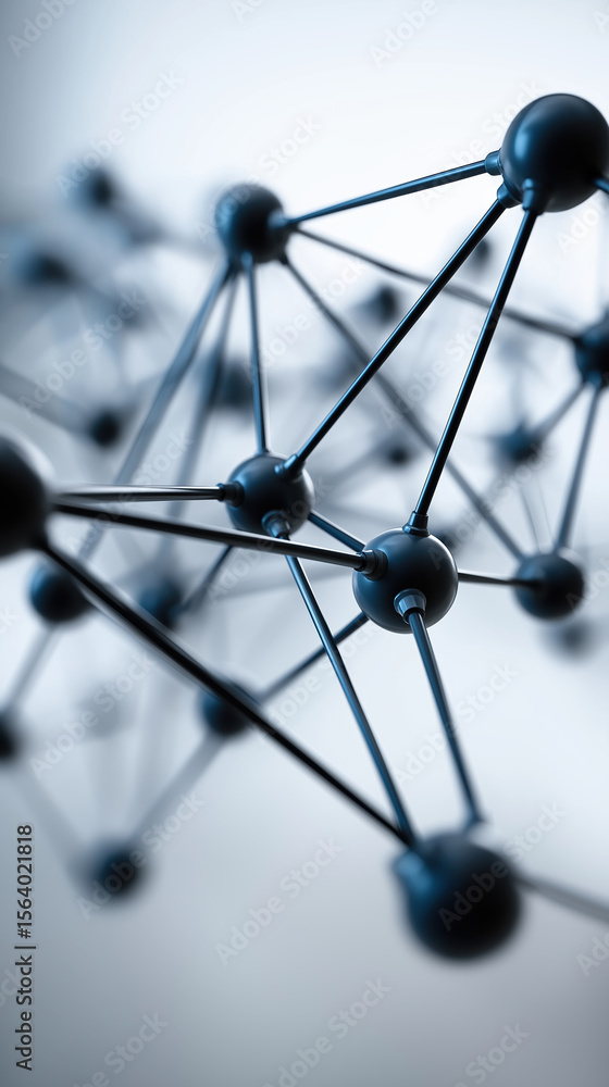 Aufkleber close-up view of interconnected molecular structures with black spheres and lines