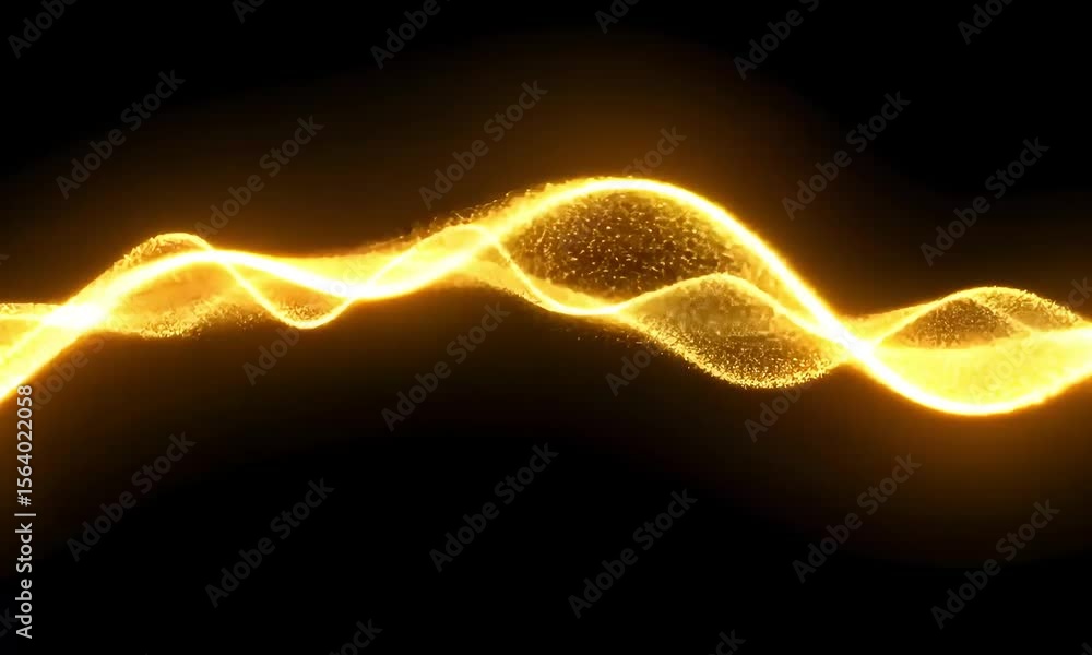 Aufkleber golden energy wave forms on black background illustrating dynamic movement and glowing particle effe