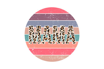  Pastel Striped Mama Leopard Print Circle Design | Cute Retro Mom Clipart Sublimation Design isolated on transparent background