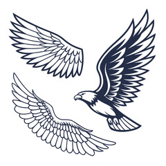 Set of wings icons. Wings icons. Bird wings, angel wings elements. Wing collection in different shape. Wings badges. Vector illustration	