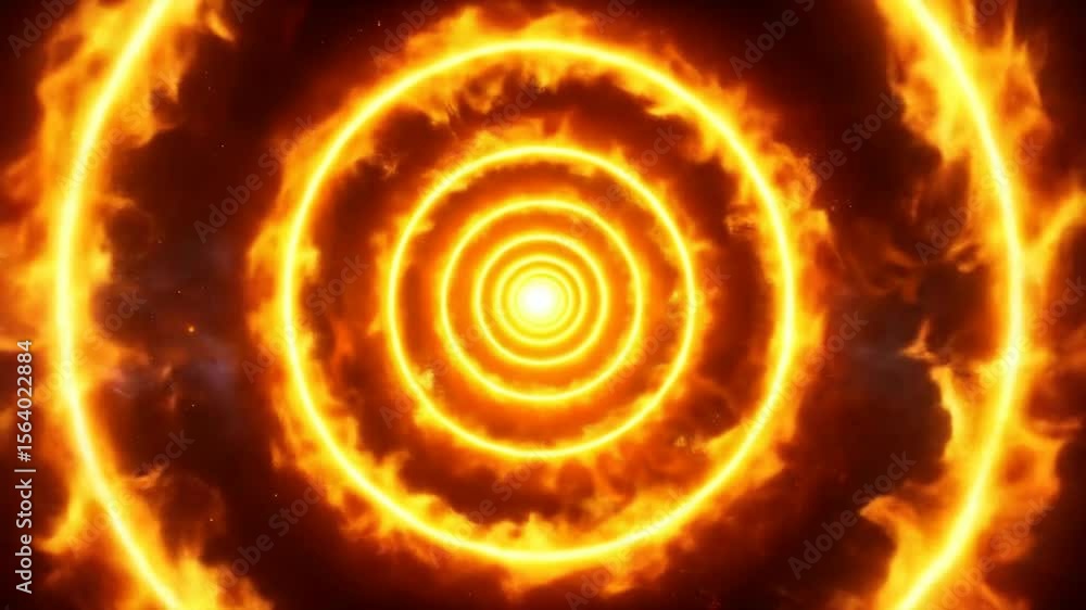 Poster fiery rings of light tunnel - a mesmerizing animation of concentric rings of fire creating a tunnel 