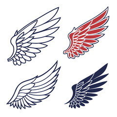 Set of wings icons. Wings icons. Bird wings, angel wings elements. Wing collection in different shape. Wings badges. Vector illustration	